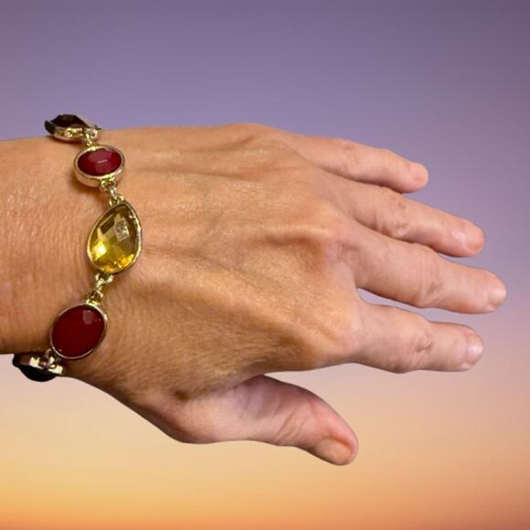 WHBM Autumn Burgundy Gold Stone Silver Tone Link Bracelet - Picture 6 of 7